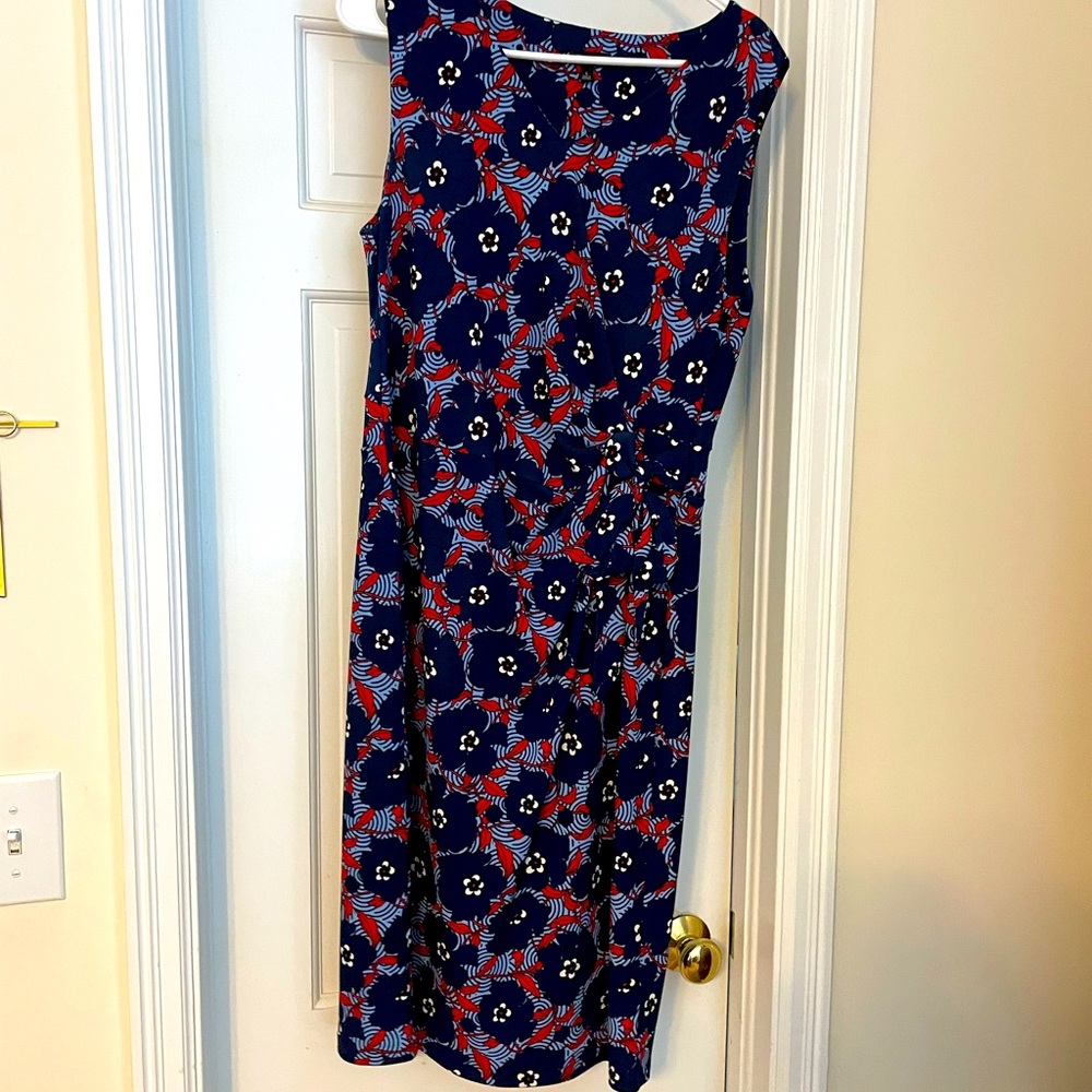 Talbots dress size L.  Navy, blue and red.  Flattering fit.